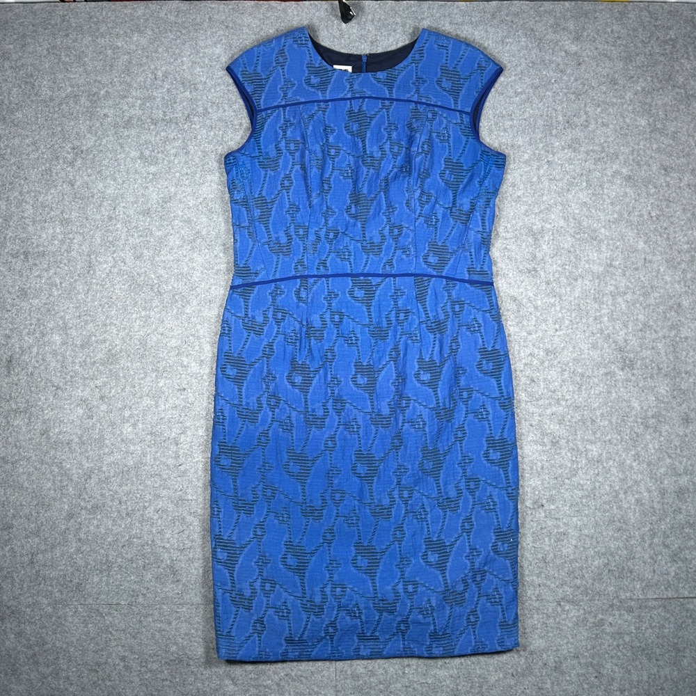 Anne Klein Dress Womens 10 Blue Sheath Textured Jacquard Knee Length Workwear